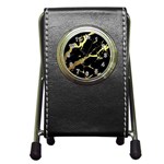 Marble Black, Kiss, Gold, Pretty Pen Holder Desk Clock