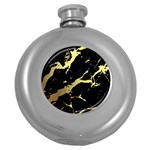 Marble Black, Kiss, Gold, Pretty Round Hip Flask (5 oz)