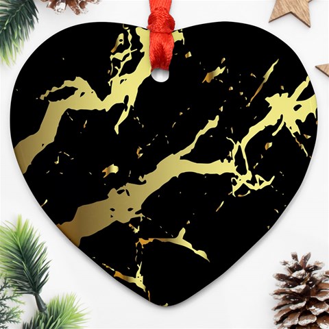 Marble Black, Kiss, Gold, Pretty Heart Ornament (Two Sides) from ArtsNow.com Front