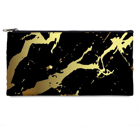 Marble Black, Kiss, Gold, Pretty Pencil Case from ArtsNow.com Front