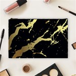 Marble Black, Kiss, Gold, Pretty Cosmetic Bag (Large)