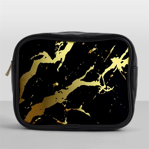 Marble Black, Kiss, Gold, Pretty Mini Toiletries Bag (One Side) from ArtsNow.com Front