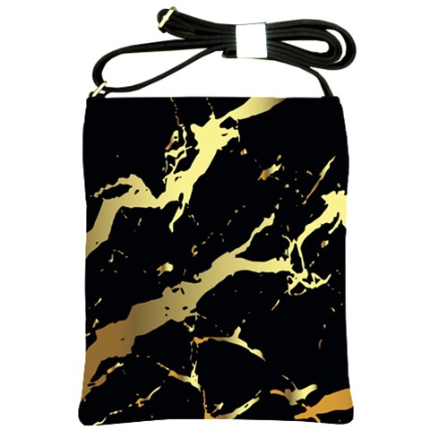 Marble Black, Kiss, Gold, Pretty Shoulder Sling Bag from ArtsNow.com Front