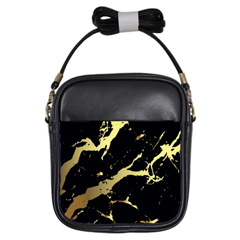 Marble Black, Kiss, Gold, Pretty Girls Sling Bag from ArtsNow.com Front