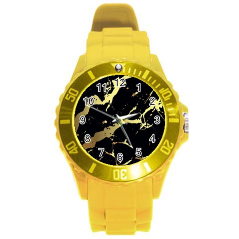 Marble Black, Kiss, Gold, Pretty Round Plastic Sport Watch (L) from ArtsNow.com Front