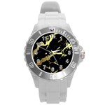 Marble Black, Kiss, Gold, Pretty Round Plastic Sport Watch (L)