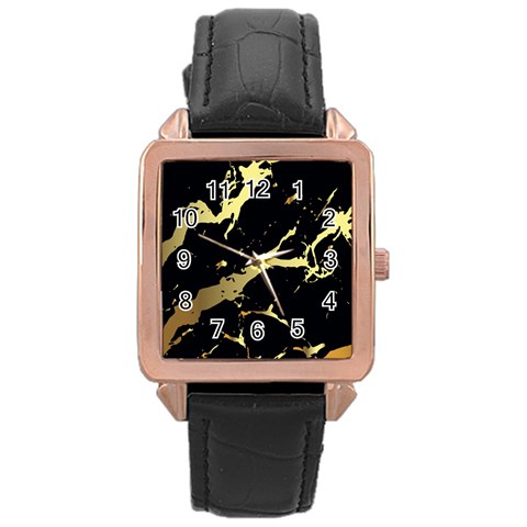 Marble Black, Kiss, Gold, Pretty Rose Gold Leather Watch  from ArtsNow.com Front