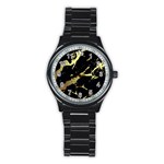 Marble Black, Kiss, Gold, Pretty Stainless Steel Round Watch