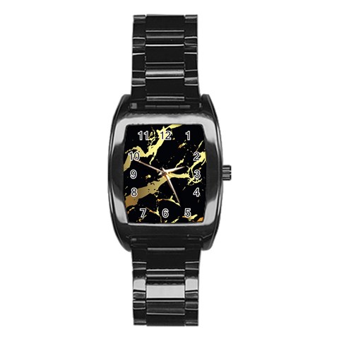 Marble Black, Kiss, Gold, Pretty Stainless Steel Barrel Watch from ArtsNow.com Front