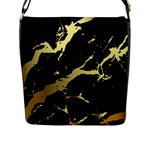 Marble Black, Kiss, Gold, Pretty Flap Closure Messenger Bag (L)