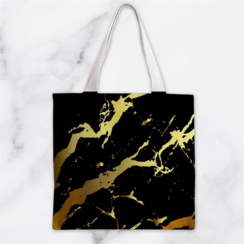 Marble Black, Kiss, Gold, Pretty Zipper Grocery Tote Bag from ArtsNow.com Front