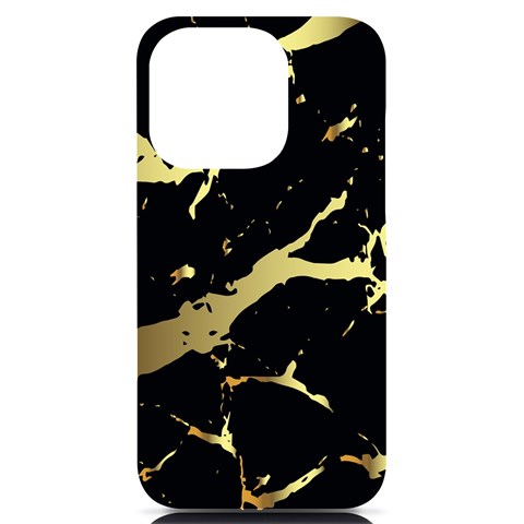 Marble Black, Kiss, Gold, Pretty iPhone 14 Pro Black UV Print Case from ArtsNow.com Front