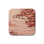 Pastel Nature , Art, Blue, Cute, Nature, Pink Rubber Square Coaster (4 pack)