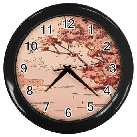 Pastel Nature , Art, Blue, Cute, Nature, Pink Wall Clock (Black) from ArtsNow.com Front