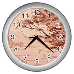 Pastel Nature , Art, Blue, Cute, Nature, Pink Wall Clock (Silver)