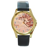 Pastel Nature , Art, Blue, Cute, Nature, Pink Round Gold Metal Watch