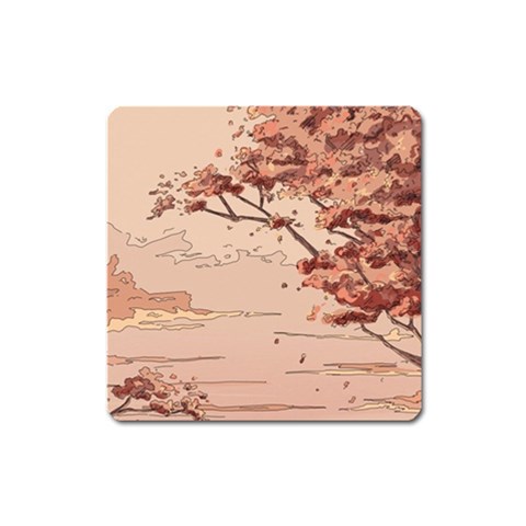 Pastel Nature , Art, Blue, Cute, Nature, Pink Square Magnet from ArtsNow.com Front