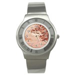 Pastel Nature , Art, Blue, Cute, Nature, Pink Stainless Steel Watch