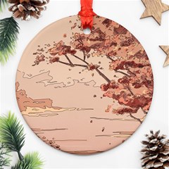 Pastel Nature , Art, Blue, Cute, Nature, Pink Round Ornament (Two Sides) from ArtsNow.com Front