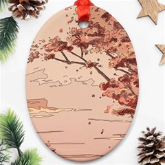 Pastel Nature , Art, Blue, Cute, Nature, Pink Oval Ornament (Two Sides) from ArtsNow.com Front