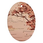 Pastel Nature , Art, Blue, Cute, Nature, Pink Oval Ornament (Two Sides)