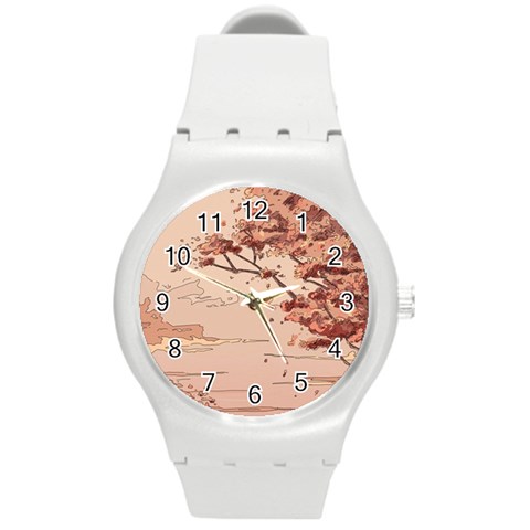 Pastel Nature , Art, Blue, Cute, Nature, Pink Round Plastic Sport Watch (M) from ArtsNow.com Front