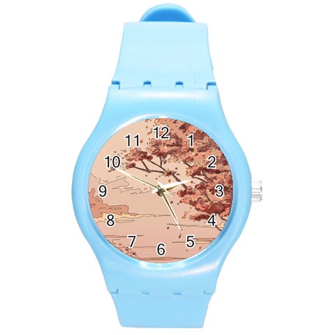 Pastel Nature , Art, Blue, Cute, Nature, Pink Round Plastic Sport Watch (M) from ArtsNow.com Front