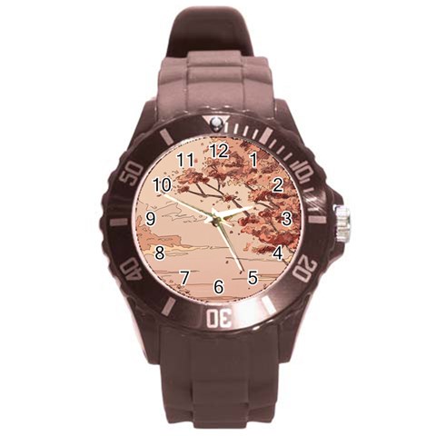 Pastel Nature , Art, Blue, Cute, Nature, Pink Round Plastic Sport Watch (L) from ArtsNow.com Front