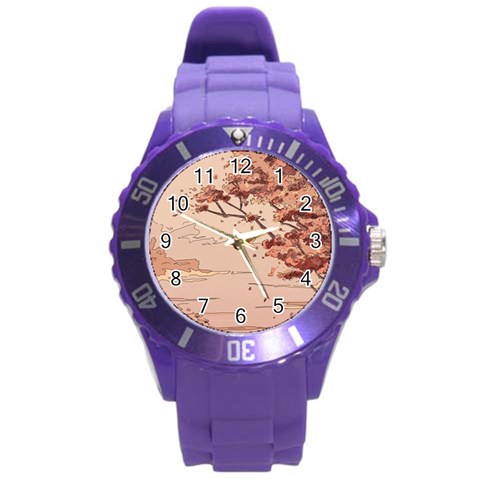 Pastel Nature , Art, Blue, Cute, Nature, Pink Round Plastic Sport Watch (L) from ArtsNow.com Front