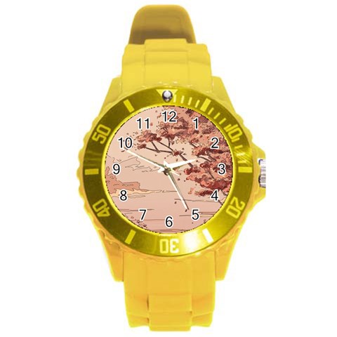 Pastel Nature , Art, Blue, Cute, Nature, Pink Round Plastic Sport Watch (L) from ArtsNow.com Front