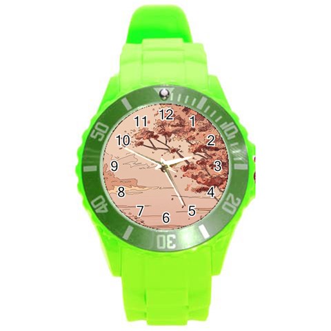 Pastel Nature , Art, Blue, Cute, Nature, Pink Round Plastic Sport Watch (L) from ArtsNow.com Front