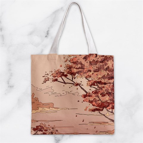 Pastel Nature , Art, Blue, Cute, Nature, Pink Zipper Grocery Tote Bag from ArtsNow.com Back