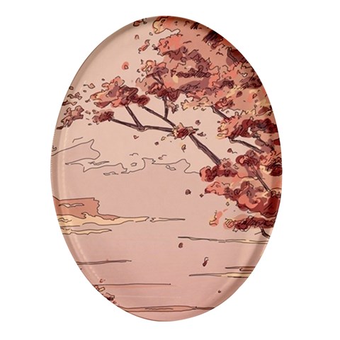 Pastel Nature , Art, Blue, Cute, Nature, Pink Oval Glass Fridge Magnet (4 pack) from ArtsNow.com Front