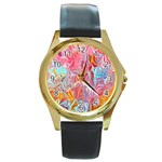 Marbling art Round Gold Metal Watch