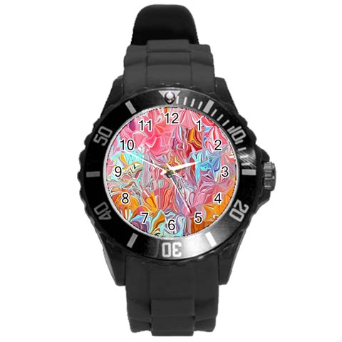 Marbling art Round Plastic Sport Watch (L) from ArtsNow.com Front