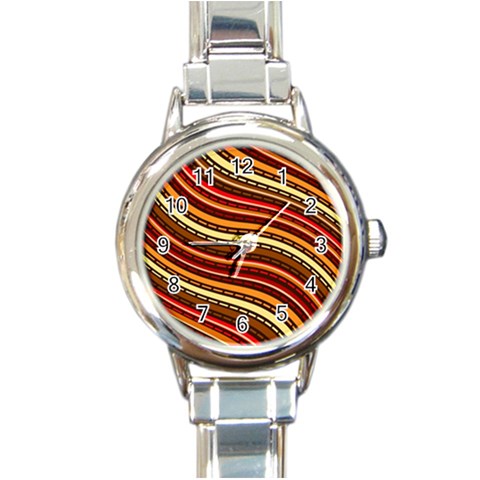 Waves Pattern Abstract Neutrals Round Italian Charm Watch from ArtsNow.com Front