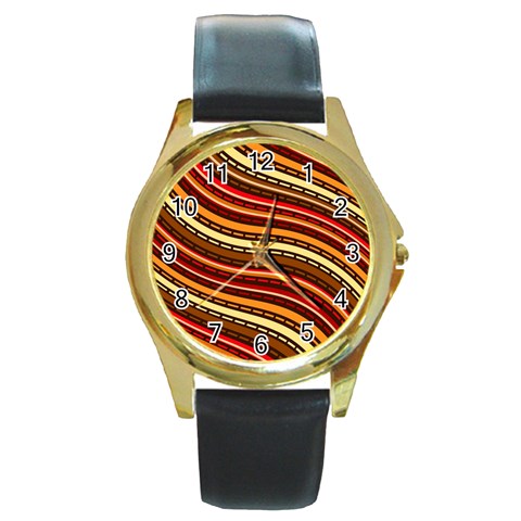 Waves Pattern Abstract Neutrals Round Gold Metal Watch from ArtsNow.com Front