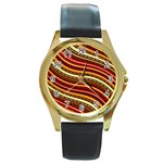 Waves Pattern Abstract Neutrals Round Gold Metal Watch