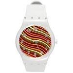 Waves Pattern Abstract Neutrals Round Plastic Sport Watch (M)