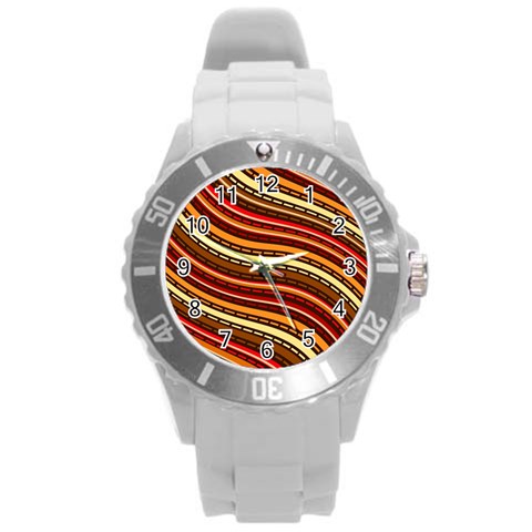 Waves Pattern Abstract Neutrals Round Plastic Sport Watch (L) from ArtsNow.com Front