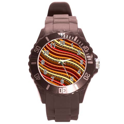 Waves Pattern Abstract Neutrals Round Plastic Sport Watch (L) from ArtsNow.com Front