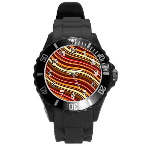 Waves Pattern Abstract Neutrals Round Plastic Sport Watch (L) from ArtsNow.com Front