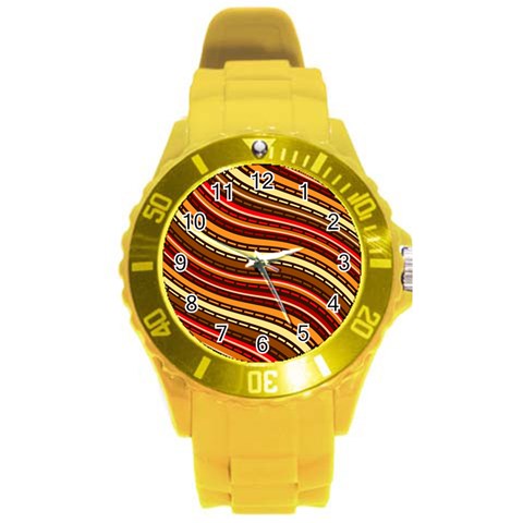 Waves Pattern Abstract Neutrals Round Plastic Sport Watch (L) from ArtsNow.com Front