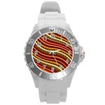 Waves Pattern Abstract Neutrals Round Plastic Sport Watch (L)