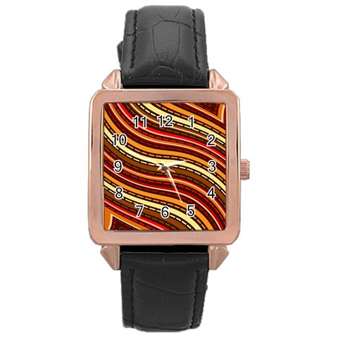 Waves Pattern Abstract Neutrals Rose Gold Leather Watch  from ArtsNow.com Front