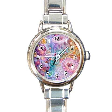 Cells Fluid Bubbles Round Italian Charm Watch from ArtsNow.com Front