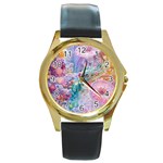 Cells Fluid Bubbles Round Gold Metal Watch