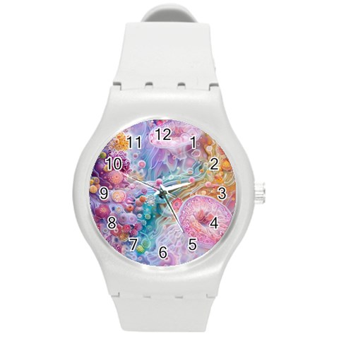 Cells Fluid Bubbles Round Plastic Sport Watch (M) from ArtsNow.com Front