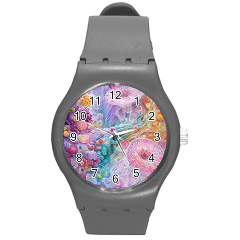 Cells Fluid Bubbles Round Plastic Sport Watch (M) from ArtsNow.com Front