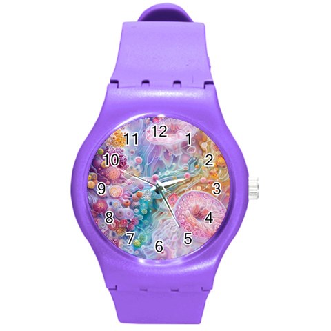 Cells Fluid Bubbles Round Plastic Sport Watch (M) from ArtsNow.com Front